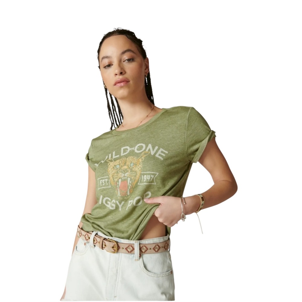 Lucky Brand Iggy Pop Wild One Classic Crew Green Medium New